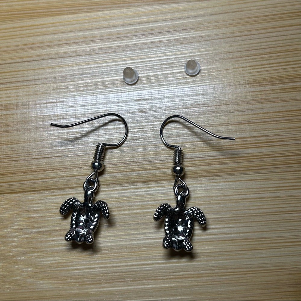 Silver Turtle Dangle Earrings - Picture 2 of 3